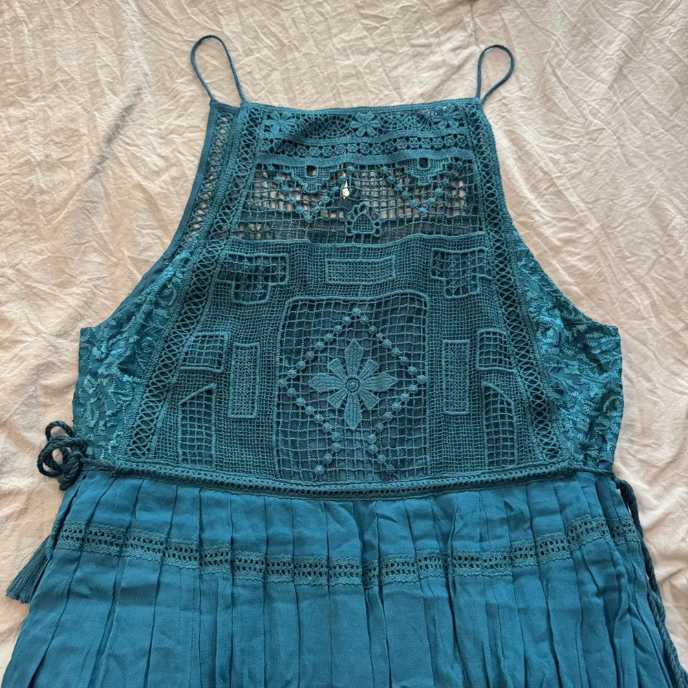 Free People Teal Crochet Bodice Mini Dress